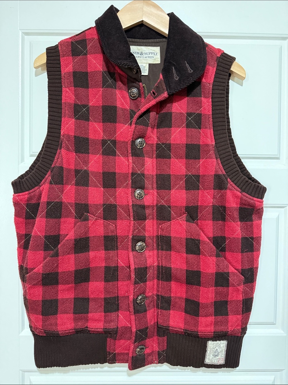 Denim & Supply Ralph Lauren Vest Mens M Buffalo Plaid Quilted Corduroy Collar